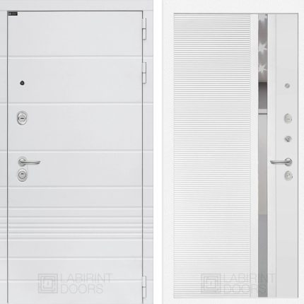 Входная дверь Трендо 31 - Белый софт, зеркальная вставка с тонировкой