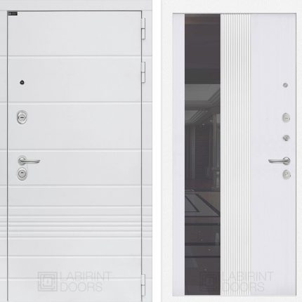 Входная дверь Трендо с Зеркалом 32 тонированным - Белый рельеф софт