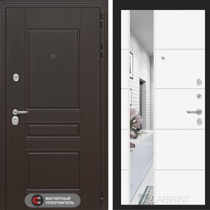 Входная дверь Мегаполис с Зеркалом 19 - Белый софт