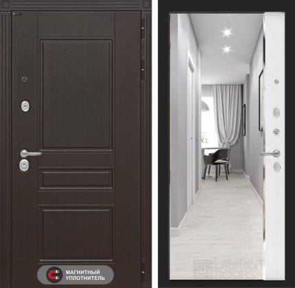 Входная дверь Мегаполис с зеркалом Панорама - Белый софт