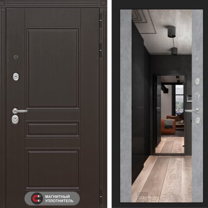 Входная дверь Мегаполис с зеркалом Максимум - Бетон светлый