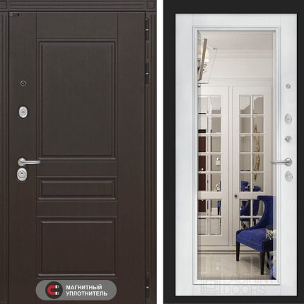 Входная дверь Мегаполис с Зеркалом Фацет - Белый софт