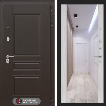 Входная дверь Мегаполис с зеркалом Максимум - Сандал белый