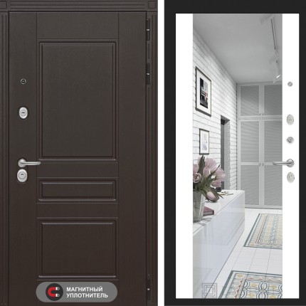 Входная дверь Мегаполис с зеркалом Максимум - Белый софт