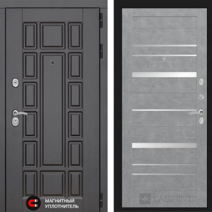 Входная дверь Нью-Йорк 20 - Бетон светлый, зеркальные вставки