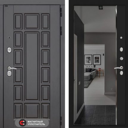 Входная дверь Нью-Йорк с зеркалом Панорама с тонировкой - Черный кварц