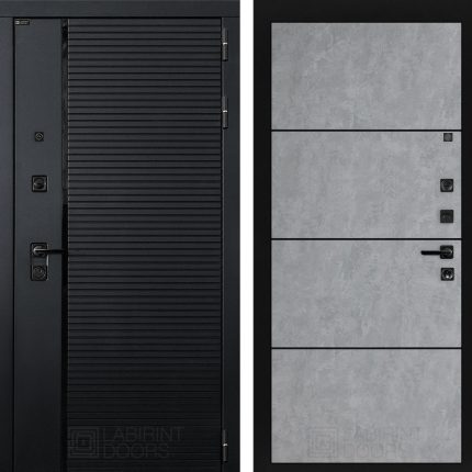 Входная дверь PIANO 25 - Бетон светлый, черный молдинг