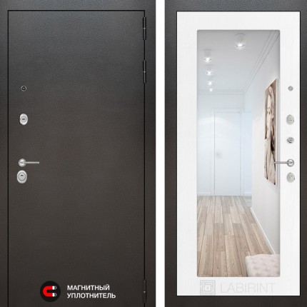 Входная дверь SILVER с Зеркалом 18 - Белое дерево