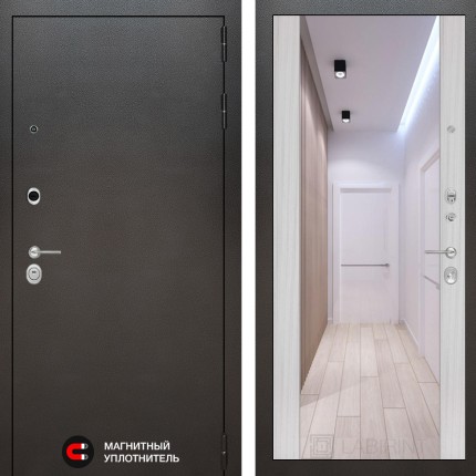 Входная дверь SILVER с Зеркалом Максимум - Сандал белый