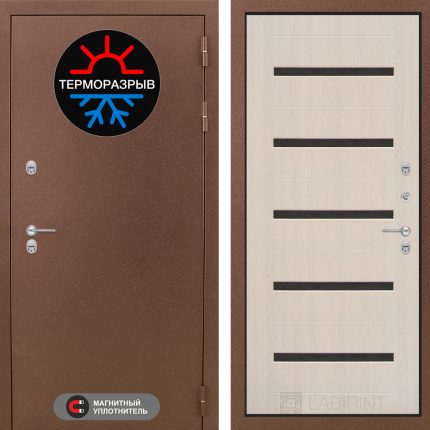 Входная дверь Термо Магнит 01 - Беленый дуб, стекло черное
