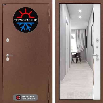 Входная дверь Термо Магнит с зеркалом Панорама - Белый софт