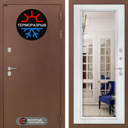 Входная дверь Термо Магнит с зеркалом Фацет - Белый софт